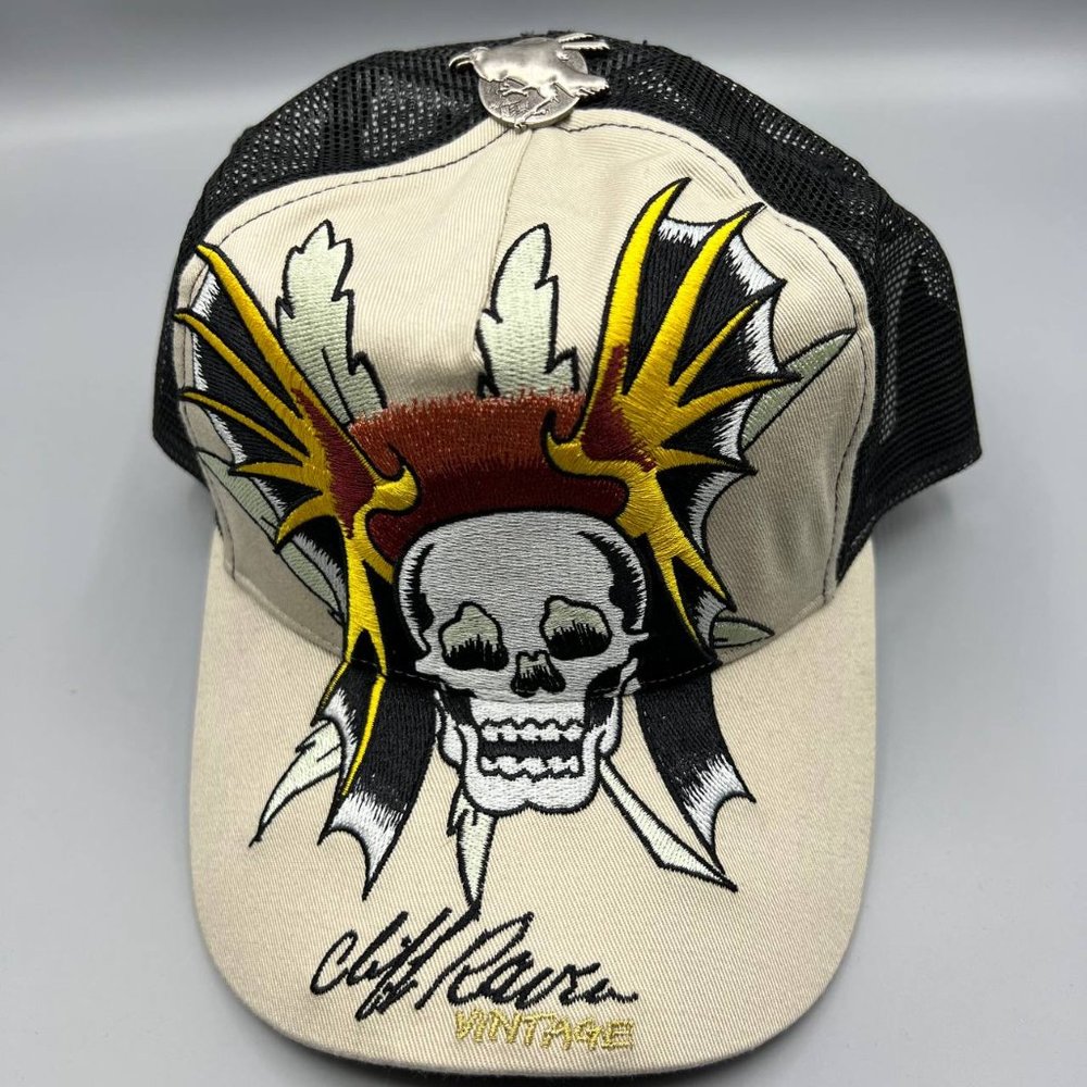 Vintage Cliff Raven Hat Brown Ed Hardy Japanese tattoo Snap back Trucker Cap 90s